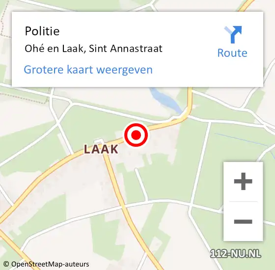 Locatie op kaart van de 112 melding: Politie Ohé en Laak, Sint Annastraat op 11 juni 2023 14:03