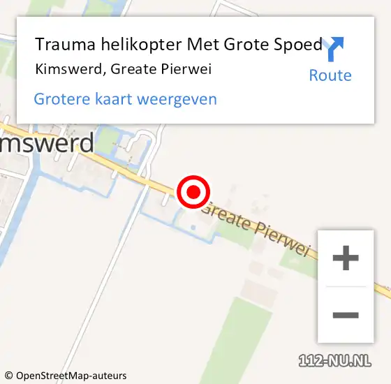 Locatie op kaart van de 112 melding: Trauma helikopter Met Grote Spoed Naar Kimswerd, Greate Pierwei op 11 juni 2023 15:58