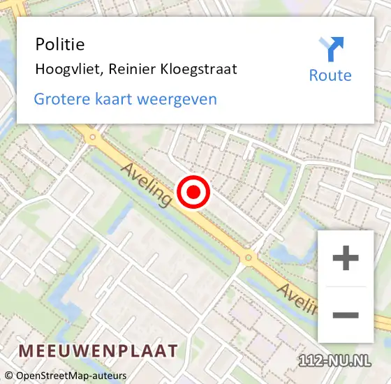Locatie op kaart van de 112 melding: Politie Hoogvliet, Reinier Kloegstraat op 11 juni 2023 16:08