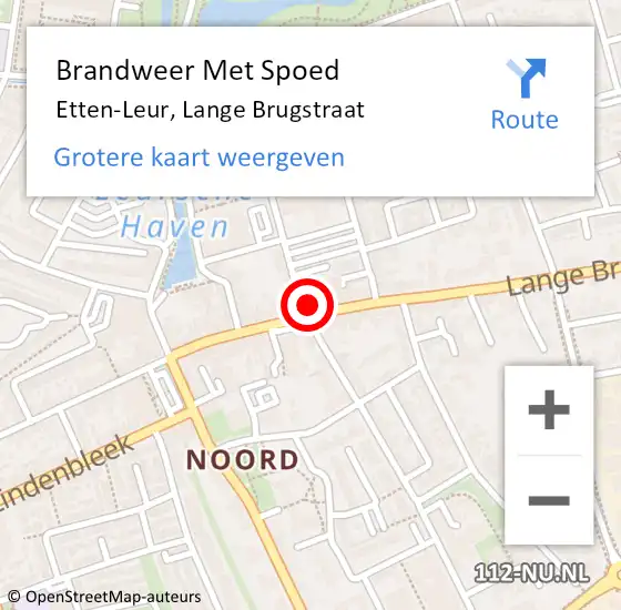 Locatie op kaart van de 112 melding: Brandweer Met Spoed Naar Etten-Leur, Lange Brugstraat op 11 juni 2023 16:55