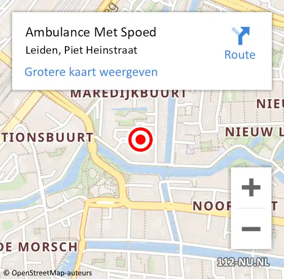 Locatie op kaart van de 112 melding: Ambulance Met Spoed Naar Leiden, Piet Heinstraat op 11 juni 2023 17:37
