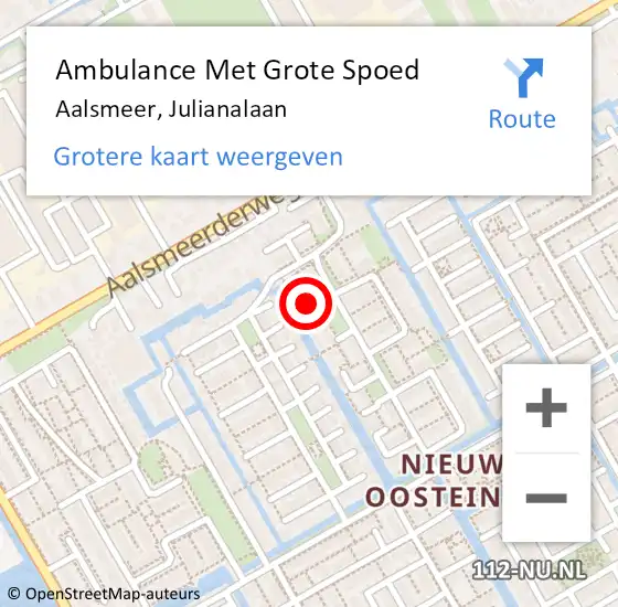 Locatie op kaart van de 112 melding: Ambulance Met Grote Spoed Naar Aalsmeer, Julianalaan op 11 juni 2023 22:22