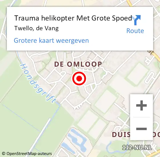 Locatie op kaart van de 112 melding: Trauma helikopter Met Grote Spoed Naar Twello, de Vang op 12 juni 2023 00:04