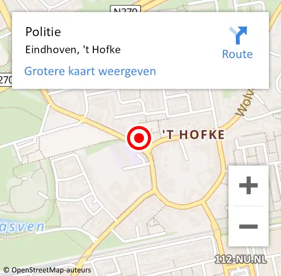 Locatie op kaart van de 112 melding: Politie Eindhoven, 't Hofke op 12 juni 2023 00:43