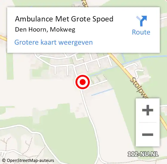 Locatie op kaart van de 112 melding: Ambulance Met Grote Spoed Naar Den Hoorn, Mokweg op 12 juni 2023 03:20