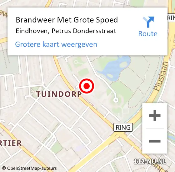 Locatie op kaart van de 112 melding: Brandweer Met Grote Spoed Naar Eindhoven, Petrus Dondersstraat op 12 juni 2023 03:20
