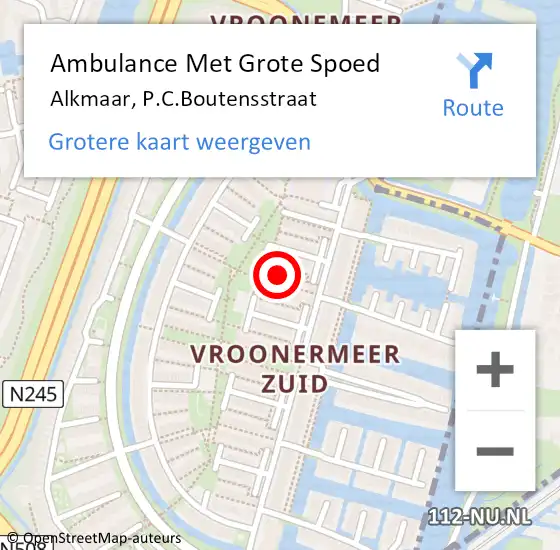 Locatie op kaart van de 112 melding: Ambulance Met Grote Spoed Naar Alkmaar, P.C.Boutensstraat op 12 juni 2023 04:27