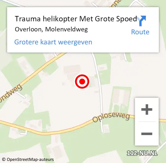 Locatie op kaart van de 112 melding: Trauma helikopter Met Grote Spoed Naar Overloon, Molenveldweg op 12 juni 2023 04:50