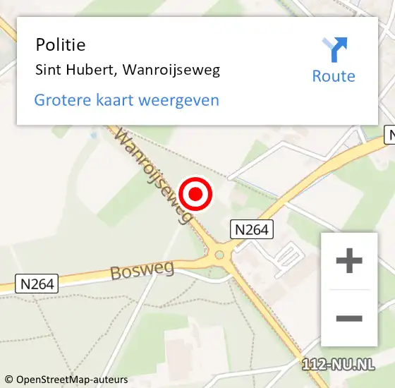 Locatie op kaart van de 112 melding: Politie Sint Hubert, Wanroijseweg op 12 juni 2023 05:30