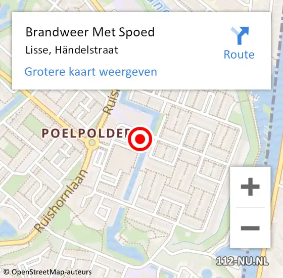 Locatie op kaart van de 112 melding: Brandweer Met Spoed Naar Lisse, Händelstraat op 12 juni 2023 07:01