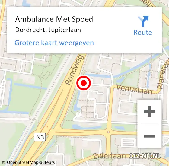 Locatie op kaart van de 112 melding: Ambulance Met Spoed Naar Dordrecht, Jupiterlaan op 12 juni 2023 07:07