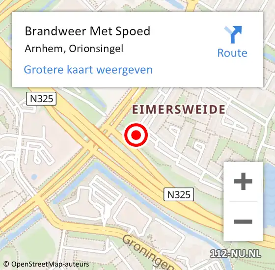 Locatie op kaart van de 112 melding: Brandweer Met Spoed Naar Arnhem, Orionsingel op 12 juni 2023 09:20
