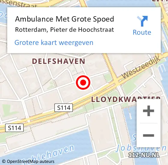 Locatie op kaart van de 112 melding: Ambulance Met Grote Spoed Naar Rotterdam, Pieter de Hoochstraat op 12 juni 2023 11:18