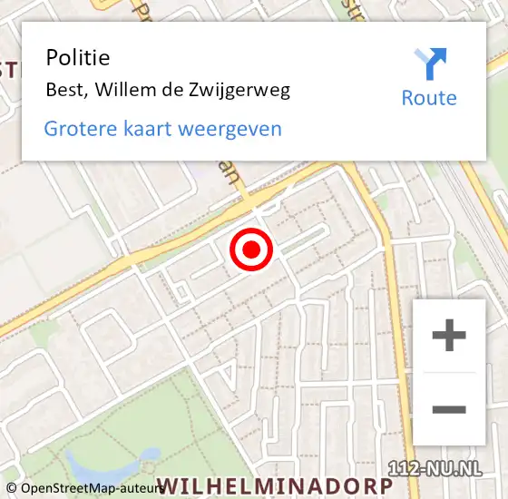 Locatie op kaart van de 112 melding: Politie Best, Willem de Zwijgerweg op 12 juni 2023 13:20