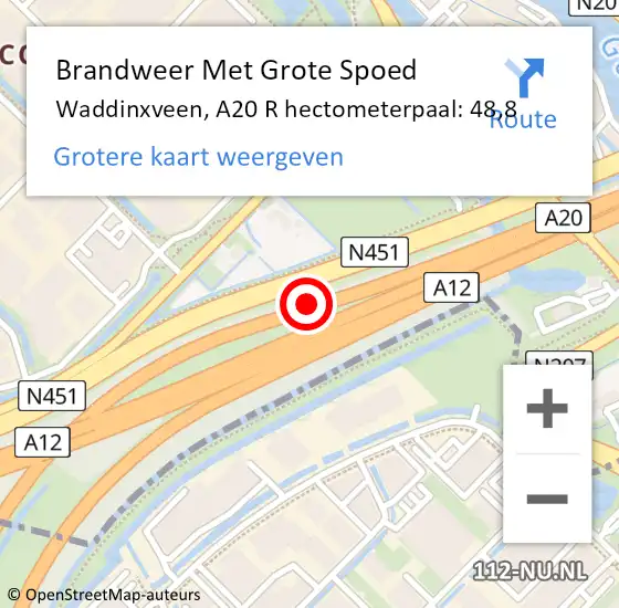 Locatie op kaart van de 112 melding: Brandweer Met Grote Spoed Naar Waddinxveen, A20 R hectometerpaal: 48,8 op 28 augustus 2014 17:24