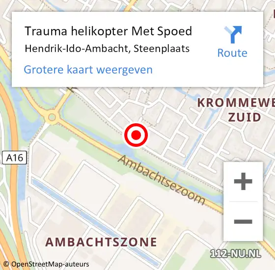 Locatie op kaart van de 112 melding: Trauma helikopter Met Spoed Naar Hendrik-Ido-Ambacht, Steenplaats op 12 juni 2023 14:38