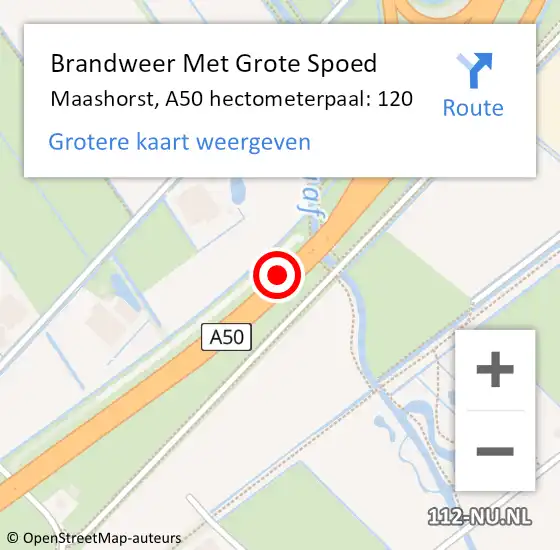 Locatie op kaart van de 112 melding: Brandweer Met Grote Spoed Naar Maashorst, A50 hectometerpaal: 120 op 12 juni 2023 14:49
