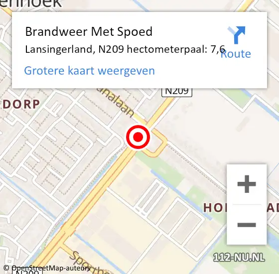Locatie op kaart van de 112 melding: Brandweer Met Spoed Naar Lansingerland, N209 hectometerpaal: 7,6 op 12 juni 2023 14:50