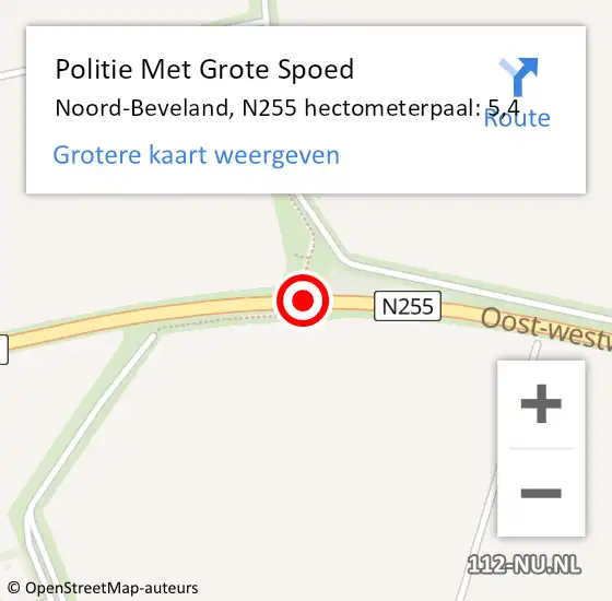Locatie op kaart van de 112 melding: Politie Met Grote Spoed Naar Noord-Beveland, N255 hectometerpaal: 5,4 op 12 juni 2023 18:20
