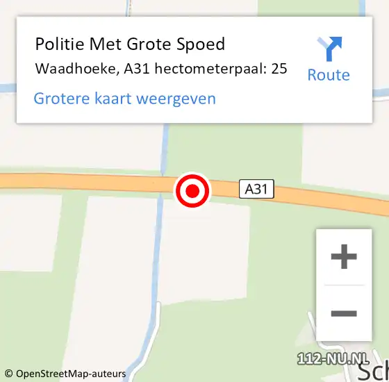 Locatie op kaart van de 112 melding: Politie Met Grote Spoed Naar Waadhoeke, A31 hectometerpaal: 25 op 12 juni 2023 18:21