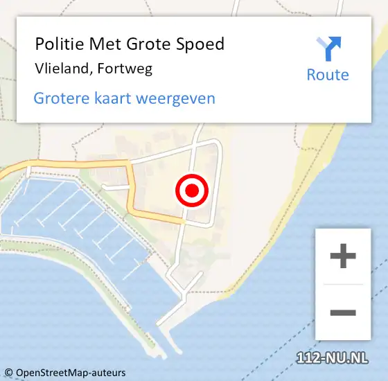 Locatie op kaart van de 112 melding: Politie Met Grote Spoed Naar Vlieland, Fortweg op 12 juni 2023 19:48