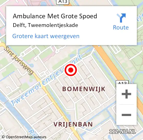Locatie op kaart van de 112 melding: Ambulance Met Grote Spoed Naar Delft, Tweemolentjeskade op 12 juni 2023 20:06