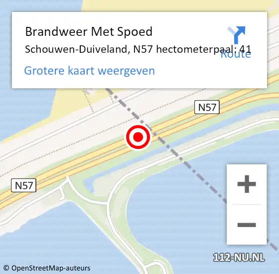 Locatie op kaart van de 112 melding: Brandweer Met Spoed Naar Schouwen-Duiveland, N57 hectometerpaal: 41 op 12 juni 2023 20:38