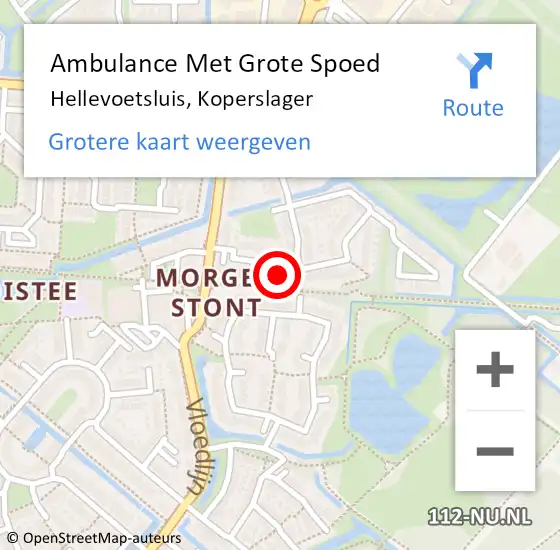 Locatie op kaart van de 112 melding: Ambulance Met Grote Spoed Naar Hellevoetsluis, Koperslager op 12 juni 2023 22:00
