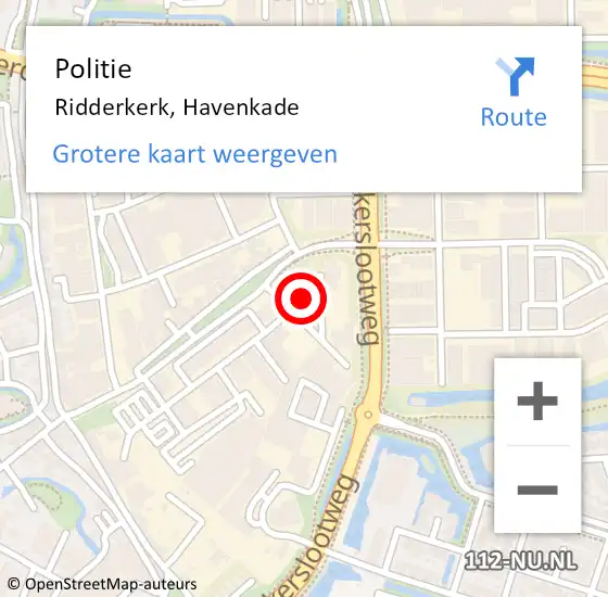 Locatie op kaart van de 112 melding: Politie Ridderkerk, Havenkade op 12 juni 2023 22:48