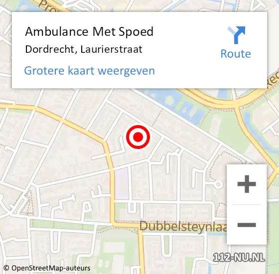 Locatie op kaart van de 112 melding: Ambulance Met Spoed Naar Dordrecht, Laurierstraat op 13 juni 2023 05:27