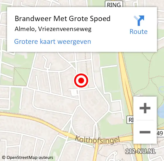 Locatie op kaart van de 112 melding: Brandweer Met Grote Spoed Naar Almelo, Vriezenveenseweg op 13 juni 2023 06:04