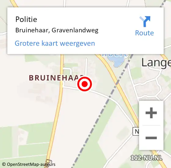 Locatie op kaart van de 112 melding: Politie Bruinehaar, Gravenlandweg op 13 juni 2023 07:27