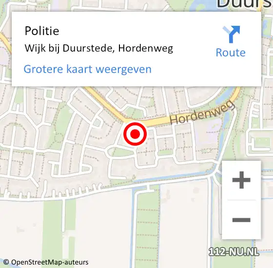 Locatie op kaart van de 112 melding: Politie Wijk bij Duurstede, Hordenweg op 13 juni 2023 12:25