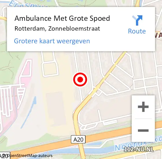 Locatie op kaart van de 112 melding: Ambulance Met Grote Spoed Naar Rotterdam, Zonnebloemstraat op 13 juni 2023 13:06