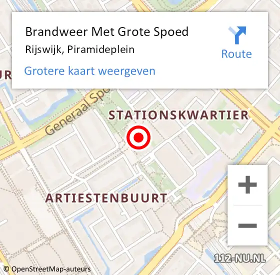 Locatie op kaart van de 112 melding: Brandweer Met Grote Spoed Naar Rijswijk, Piramideplein op 13 juni 2023 14:26