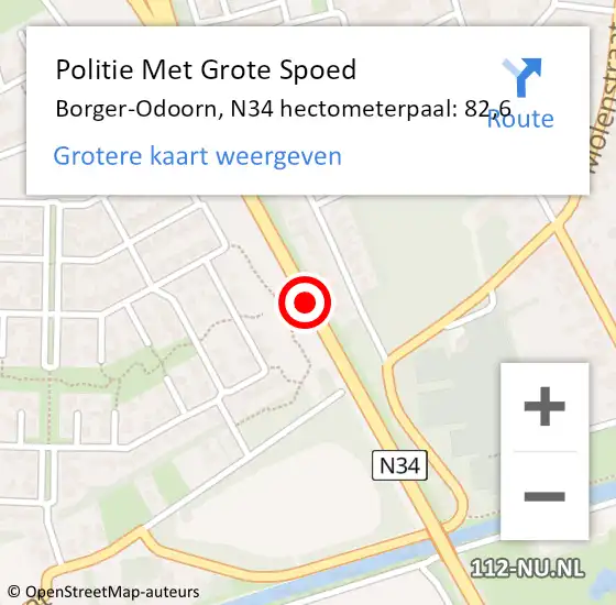 Locatie op kaart van de 112 melding: Politie Met Grote Spoed Naar Borger-Odoorn, N34 hectometerpaal: 82,6 op 13 juni 2023 14:47