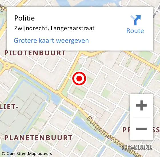 Locatie op kaart van de 112 melding: Politie Zwijndrecht, Langeraarstraat op 13 juni 2023 15:06
