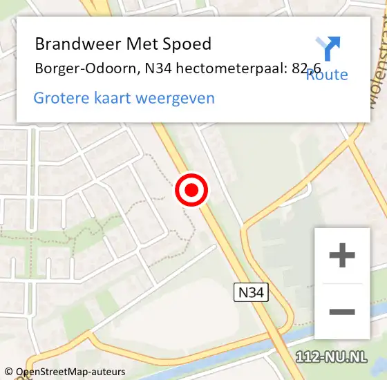 Locatie op kaart van de 112 melding: Brandweer Met Spoed Naar Borger-Odoorn, N34 hectometerpaal: 82,6 op 13 juni 2023 15:28
