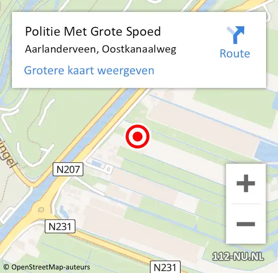 Locatie op kaart van de 112 melding: Politie Met Grote Spoed Naar Aarlanderveen, Oostkanaalweg op 13 juni 2023 18:20