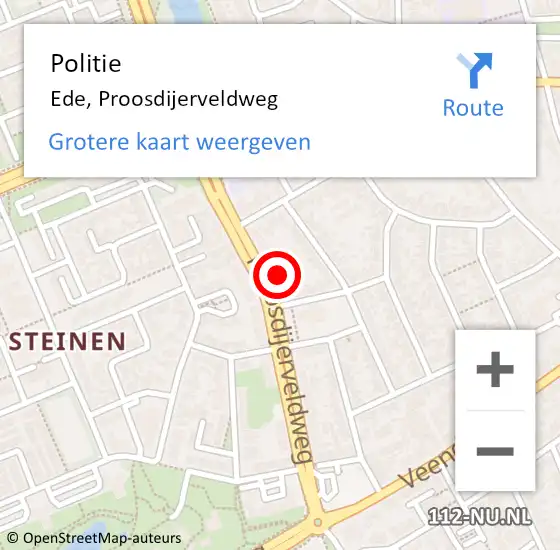 Locatie op kaart van de 112 melding: Politie Ede, Proosdijerveldweg op 13 juni 2023 21:01
