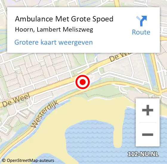 Locatie op kaart van de 112 melding: Ambulance Met Grote Spoed Naar Hoorn, Lambert Meliszweg op 13 juni 2023 23:48