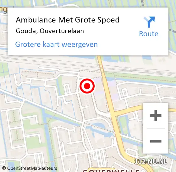 Locatie op kaart van de 112 melding: Ambulance Met Grote Spoed Naar Gouda, Ouverturelaan op 14 juni 2023 00:03
