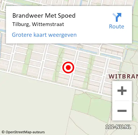 Locatie op kaart van de 112 melding: Brandweer Met Spoed Naar Tilburg, Wittemstraat op 14 juni 2023 03:21