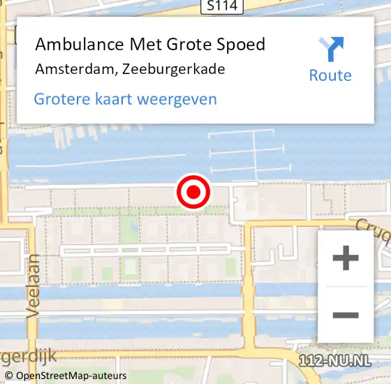 Locatie op kaart van de 112 melding: Ambulance Met Grote Spoed Naar Amsterdam, Zeeburgerkade op 14 juni 2023 05:19
