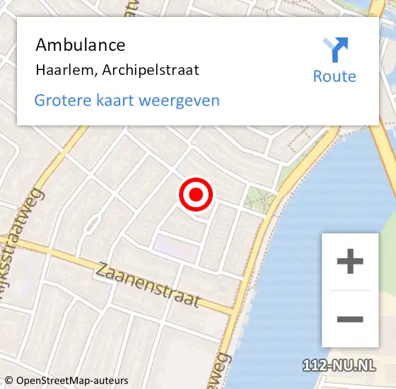 Locatie op kaart van de 112 melding: Ambulance Haarlem, Archipelstraat op 14 juni 2023 08:37