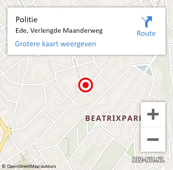 Locatie op kaart van de 112 melding: Politie Ede, Verlengde Maanderweg op 14 juni 2023 08:53
