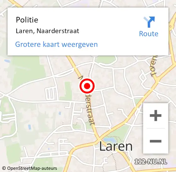 Locatie op kaart van de 112 melding: Politie Laren, Naarderstraat op 14 juni 2023 08:57