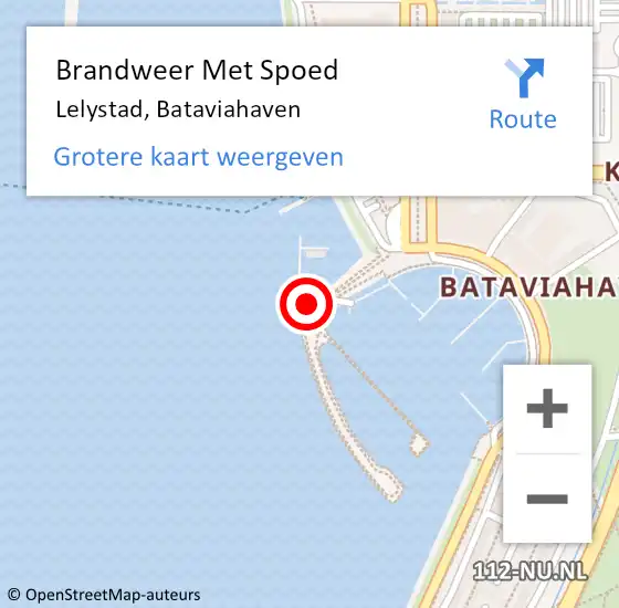 Locatie op kaart van de 112 melding: Brandweer Met Spoed Naar Lelystad, Bataviahaven op 14 juni 2023 09:19