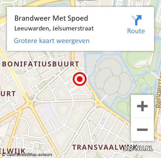 Locatie op kaart van de 112 melding: Brandweer Met Spoed Naar Leeuwarden, Jelsumerstraat op 14 juni 2023 09:25