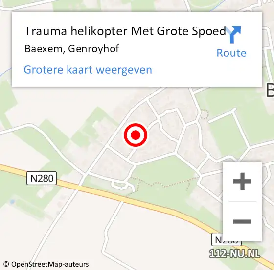 Locatie op kaart van de 112 melding: Trauma helikopter Met Grote Spoed Naar Baexem, Genroyhof op 14 juni 2023 09:36